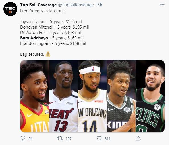  热火顶薪续约阿德巴约五年合约  